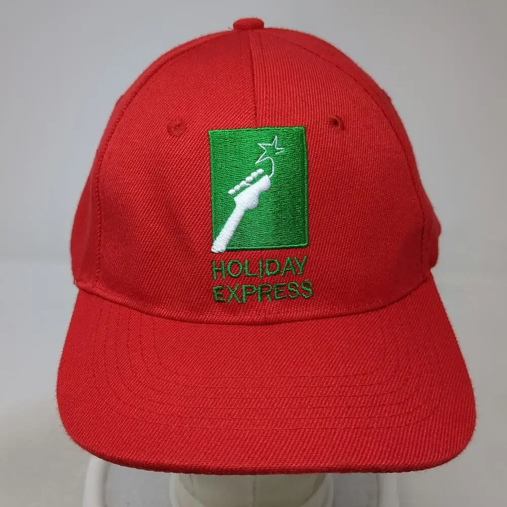 Holiday Express Red Baseball Cap One Size Wool Blend Guitar Logo Strapback Hat